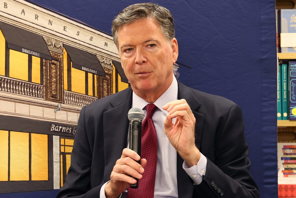 Author James Comey, former FBI director, speaks at the Barnes & Noble Upper West Side on May 19, 2025 in New York City.  (Photo by Michael M. Santiago/Getty Images)