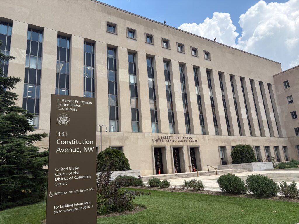 The E. Barrett Prettyman U.S. Courthouse in Washington, D.C., home of the U.S. District Court for the District of Columbia, pictured on July 14, 2025. (Photo by Jacob Fischler/States Newsroom) 