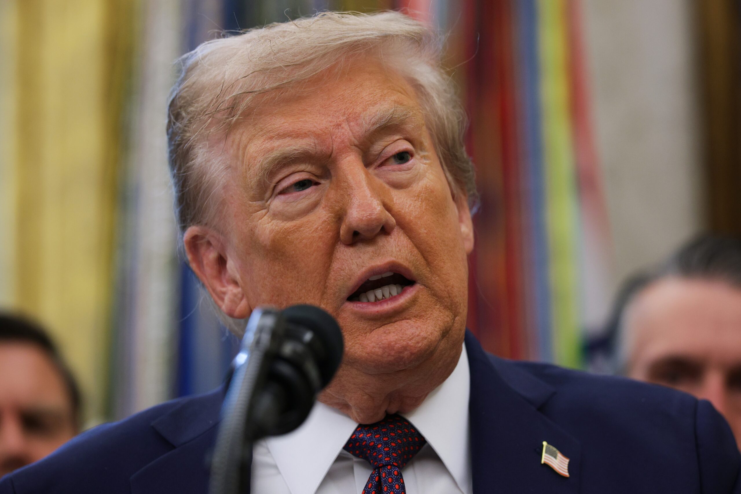 President Donald Trump speaks to the media in the Oval Office at the White House on Sept. 2, 2025 in Washington, D.C.  (Photo by Alex Wong/Getty Images)