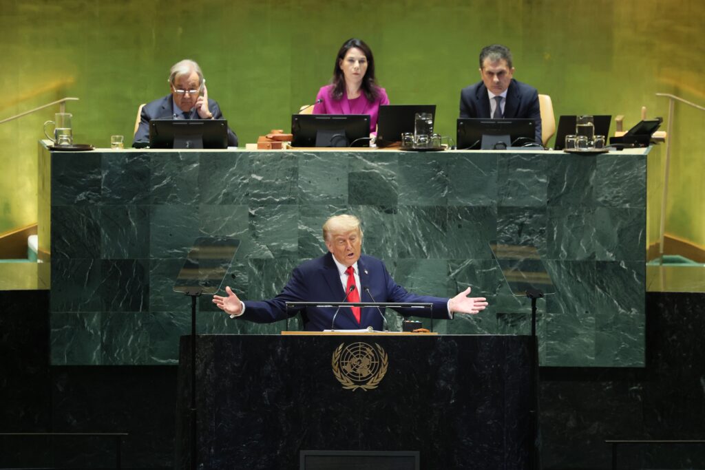 U.S. President Donald Trump speaks during the United Nations General Assembly at the United Nations headquarters on Sept. 23, 2025 in New York City. (Photo by Michael M. Santiago/Getty Images)