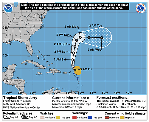 Tropical Storm Jerry 5-Day Uncertainty Track Image