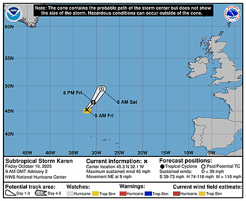 Subtropical Storm Karen 5-Day Uncertainty Track Image