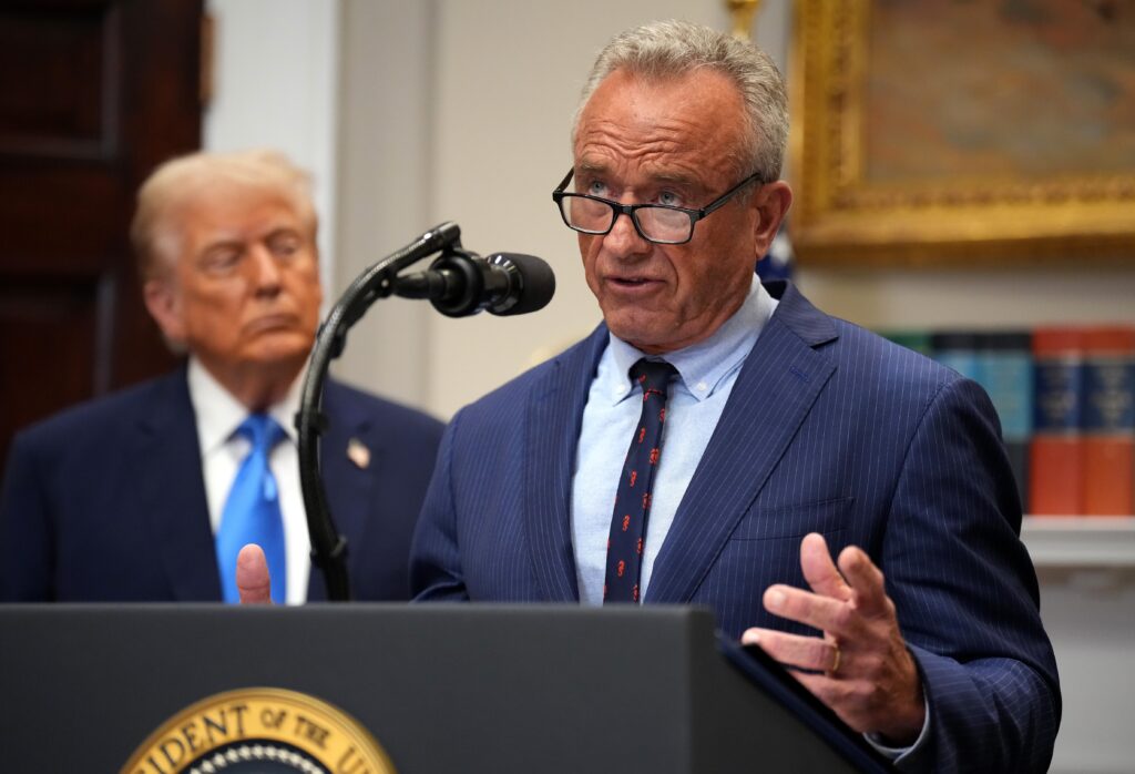 Health and Human Services Secretary Robert F. Kennedy Jr., joined by President Donald Trump, delivers an announcement on “significant medical and scientific findings for America’s children” in the Roosevelt Room of the White House on Sept. 22, 2025 in Washington, D.C. Federal health officials suggested a link between the use of acetaminophen during pregnancy as a risk for autism, although many health agencies have noted inconclusive results in the research. (Photo by Andrew Harnik/Getty Images)