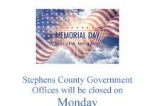 Stephens County Government Offices will be closed on May 25th